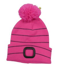 Nové - Neónově ružovo-antracitová pruhovaná čapica s brmbolcom