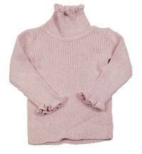 Svetloružový rebrovaný sveter s rolákom Matalan