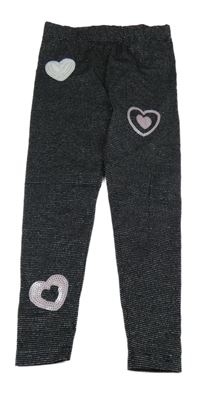 Čierno-strieborné prúžkované legíny so srdiečkami Kiki&Koko