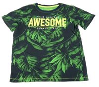 Tmavomodro-zelené tričko s lity a nápisem Chapter young