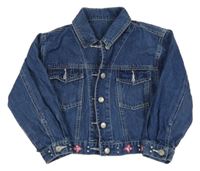 Tmavomodrá rifľová bunda s kvietkami