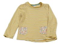 Hořčicovo-bílé pruhované triko s kapsami Miniclub