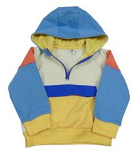 Smetanovo-modro-jahodová mikina s vreckom a kapucňou Kiki&Koko