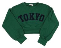 Tmavozelená crop mikina s nápisom Primark