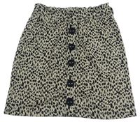 Béžovo-čierna rebrovaná sukňa s leopardím vzorom a gombíkmi Primark