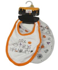 Nové - 2x - šedý + bílý bryndák s halloweenským motivem 