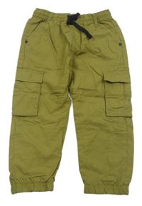 Olivové plátěné cargo cuff kalhoty Next