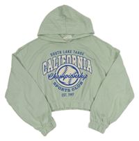 Svetlomodrá crop mikina s potlačou a kapucňou H&M