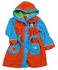 Červeno-tyrkysový froté župan s Mickeym a kapucí Disney