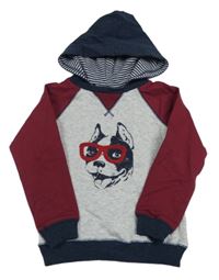 Sivo-vínovo-tmavomodrá mikina s psíkom a kapucňou Little Me