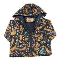 Antracitová šusťáková jarní bunda s liškami a kapucí Jomake