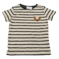 Nové - Béžovo-tmavosivé pruhované tričko s jezevcem Next