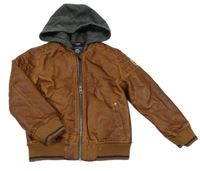 Hnědá koženková zateplená bunda s kapucí C&A