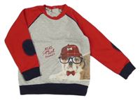 Sivo-červená mikina s psíkom