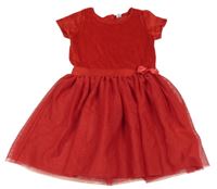 Červené plyšové šaty s tylovou sukní Dopodopo