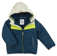 Petrolejovo-bílá šusťáková prošívaná zimní bunda s kapucí Kids