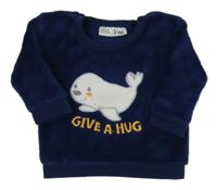 Tmavomodrá chlpatá mikina s mrožom Ergee