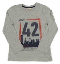 Sivé melírované tričko s městem a číslom Kids