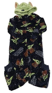 Tmavomodro-zelená plyšová kombinéza s Yodou a kapucí 