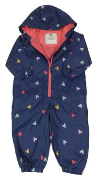 Tmavomodrá šušťáková jarná kombinéza so srdiečkami a kapucňou George