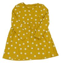 Horčicové bavlnené šaty s bodkami Tu
