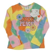 Nové - Barevné vzorované triko s nápisem a kytičkami Boboli