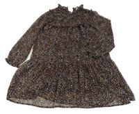 Čierne kvietkovane žoržetové šaty s volánikmi Jonas Nielsen