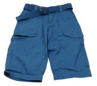 Tmavomodré plátěné kraťasy s kapsami a páskem C&A