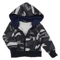 Tmavomodro-bílá propínací army mikina s kapucí 