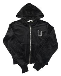 Čierna zamatová prepínaci crop mikina s Wicked z kamínků a kapucňou H&M