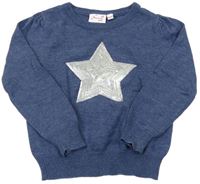 Tmavomodrý melírovaný sveter s hvězdičkou z flitrů impidimpi
