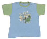Světlemodro/khaki tričko s dinosaurem - T-Rex