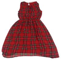 Červeno-tmavozeleno-kockované šifónové šaty H&M