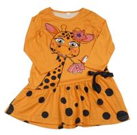 Oranžové melírované šaty so žirafou a mašlou a bodkami