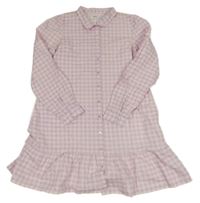 Svetloružová -levandulové kockované plátenné prepínaci košeľové šaty sinsay