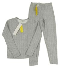 Nové - 2Set - Svetlosivá melírovaná rebrovaná úpletová mikina + nohavice SHEIN