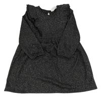 Čierno-strieborné melírované rebrované úpletové šaty s volánikmi PRIMARK