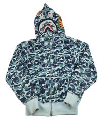 Army-svetlomodrá prepínaci tepláková mikina s kapucňou s 3D písmenky