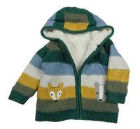 Pruhovaný propínací zateplený svetr se zvířátky a kapucí Nutmeg