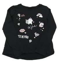 Černé triko s obrázky Page One Young