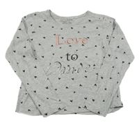 Šedé melírované triko s nápisy a srdíčky PRIMARK