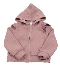 Staroružová vzorovaná prepínaci crop mikina s volánikmi a kapucňou SHEIN