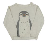 Bielo-strieborný melírovaný sveter s tučňáčkem Mothercare