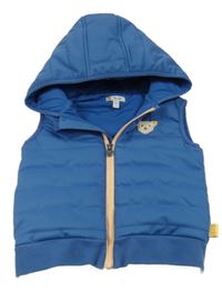 Modrá prešívaná šušťáková zateplená vesta s medvedíkom a kapucňou Steiff