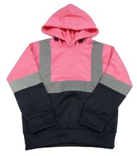 Ružovo-čierna thermo mikina s reflexními pruhmi a vreckom a kapucňou