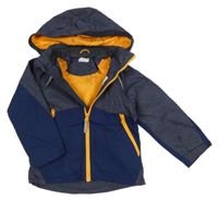 Tmavomodro-melírovaná šušťáková jarná bunda s odopínacíá kapucňou H&M