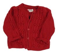 Červený vzorovaný propínací svetr s bambulkami Mothercare
