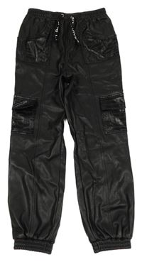 Černé cargo cuff koženkové kalhoty RIVER ISLAND