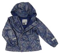 Tmavomodrá nepromokavá jarná bunda s dinosaurami a kapucňou Lily & Dan