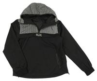 Černo-šedo/metalická šusťáková jarní větrovka s logy a kapucí RASCAL